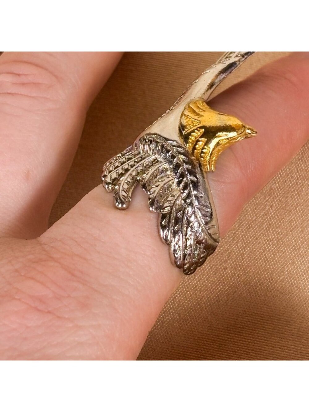 VTG Two Tone Open Wing Eagle Ring Size 7 Adjustable Unisex Sculptural C20